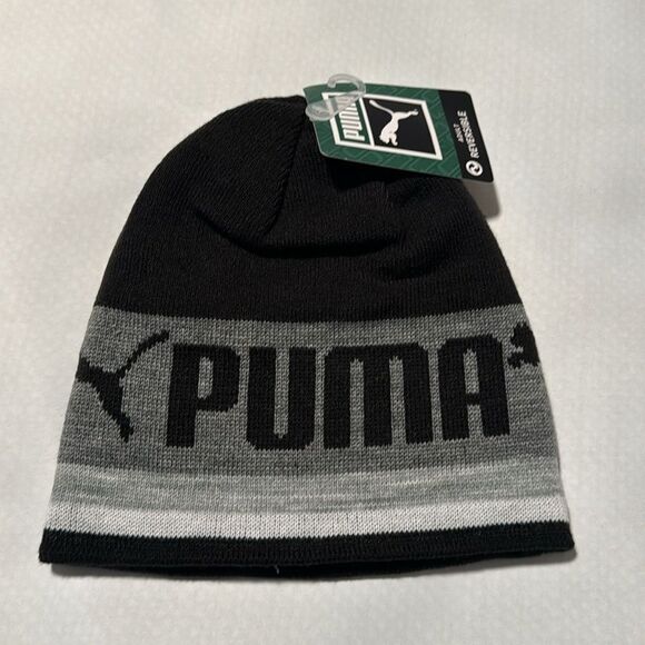 Puma Beanie Mens Black Reversible - Picture 1 of 2
